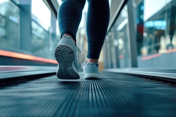 Sporty Strides: Woman Exercising in Gym Gear on Treadmill