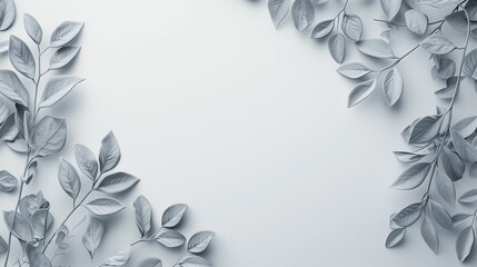 Elegant monochromatic leaf border with a clean central space for text - obrazy, fototapety, plakaty