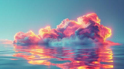 3D render of a colorful cloud with glowing neon, shaped like a river - obrazy, fototapety, plakaty