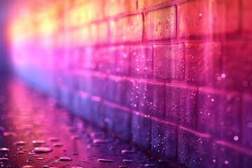 A vibrant city street shines in a medley of colorful lights reflecting off the wet pavement after the rain