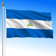 Nicaragua official national waving flag, american country, vector illustration