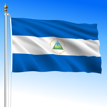 Nicaragua official national waving flag, american country, vector illustration