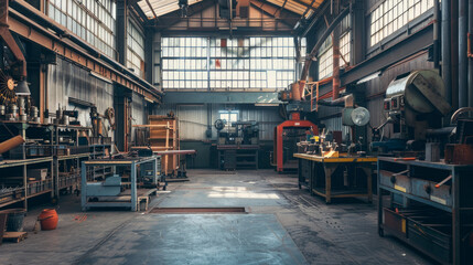 The interior of a metalworking workshop within a contemporary industrial facility. - obrazy, fototapety, plakaty