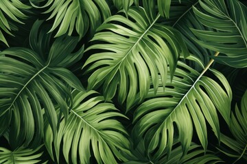 Broad Palm leaves tropical jungle. Exotic tree. Generate Ai - obrazy, fototapety, plakaty
