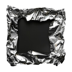 Isolated Metallic wrap foil bag on paper canvas, frame for packaging music cover art and square posters, greeting cards, to announce your work, Y2K style	