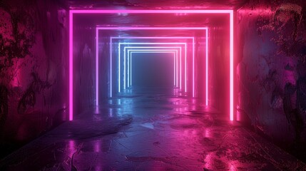 3D render of glowing neon on black background, in the style of emerald green and magenta - obrazy, fototapety, plakaty