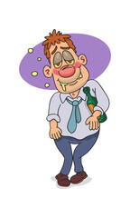 Drunk man with alcohol bottle. Flat, Poster, Vector, Illustration, Cartoon, EPS10.
