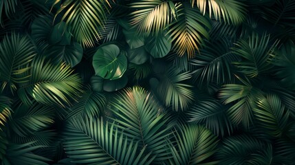 Lush green tropical palm leaves with depth and texture
