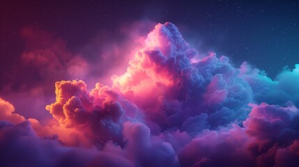 A 3D render of a colorful cloud with glowing neon, evoking a sense of mystery and intrigue