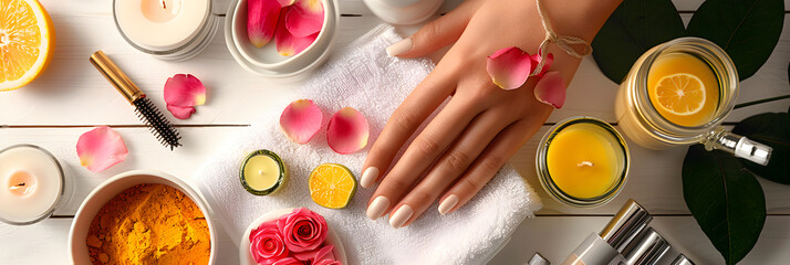 Home Spa Indulgence: A Tranquil and Invigorating Home Manicure Experience  - obrazy, fototapety, plakaty