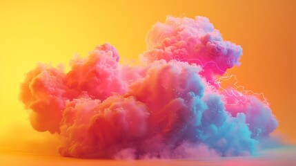 A 3D render of a colorful cloud with glowing neon in the shape of a playful monkey - obrazy, fototapety, plakaty
