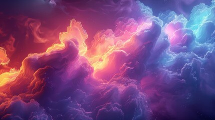 A 3D render of a colorful cloud with glowing neon, representing the beauty of chaos and complexity - obrazy, fototapety, plakaty