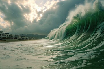 Raging Waves: Dramatic Tsunami Imagery - obrazy, fototapety, plakaty