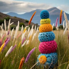 Fototapeta premium Crochet flowers in nature
