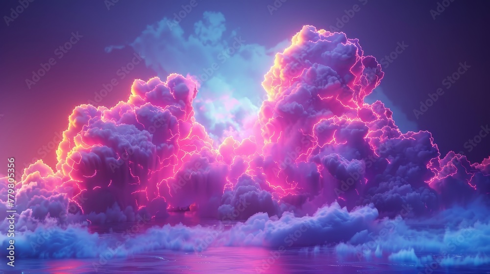 Wall mural a 3d render of a colorful cloud with glowing neon, symbolizing a portal to another dimension