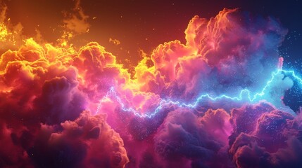 A 3D render of a colorful cloud with glowing neon - obrazy, fototapety, plakaty