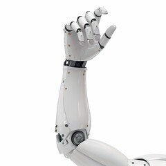 White female cyborg robotic hand pointing his finger