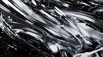 Silver metallic streaks through a canvas of midnight black, creating a sleek and futuristic abstract composition with a touch of intrigue.