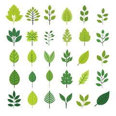 flat gradient icon set of leaves,green color theme