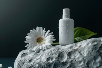 mocap cosmetics on a stone with a flower