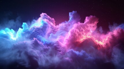 An abstract 3D render of a neon cloud with geometric shapes