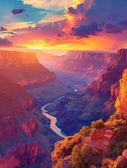 Foto op Canvas Grand Canyon at sunset, vibrant colors illuminating the vast expanse, a staple of National Geographic's epic landscapes. © Stone Story