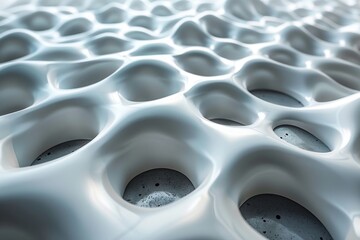 An intriguing white cellular pattern with a central focus on a blurred grey square in the center