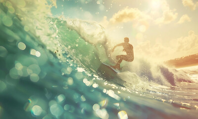 A surfer riding on the the turquoise sea.  - 779809527