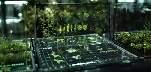 Plant identifier. Botanic, ecology, green research abstract. electronics in green research. - obrazy, fototapety, plakaty