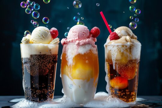 Capture the fizzy fun of ice cream floats by photographing them with bubbles and frothy soda. 