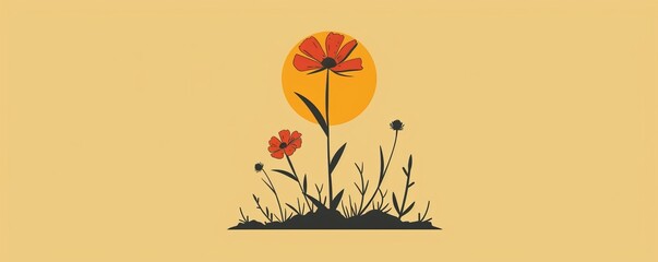 A minimalist sun and wilted flower icon - obrazy, fototapety, plakaty
