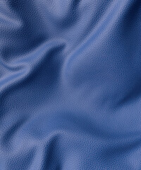 Looking down onto a piece of wrinkled blue leather close up 3d render