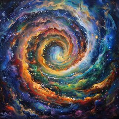 A rainbow-colored vortex swirling among the cosmic whirlpools.