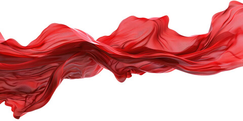 flying red fabric textile in wind air isolated on white or transparent