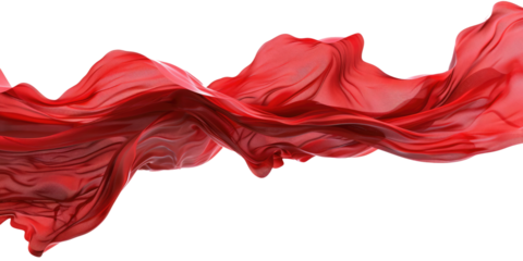 flying red fabric textile in wind air isolated on white or transparent