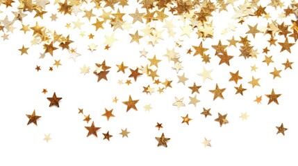 golden glitter stars falling, isolated on white