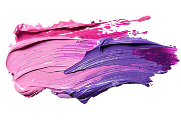 pink and purple thick acrylic paint brush stroke isolated on white or transparent