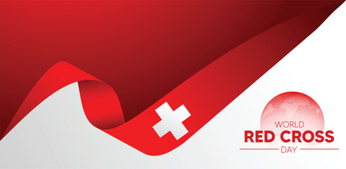 red cross flag ribbon vector poster for World Red Cross Day on May 8