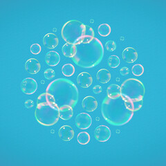 Bubbles on a blue background. Soap bubbles.	