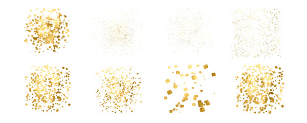 Gold Texture. Set gold dust Light Golden Confetti. Golden Illustration Backdrop. Design Element. 