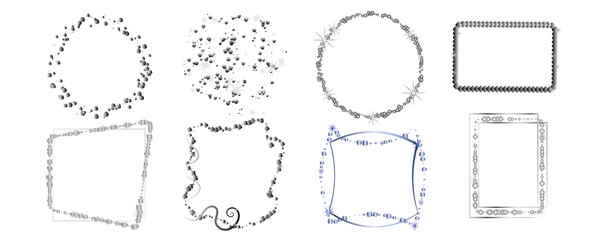 Silver glitter square frame. A square  frame with a silver stroke and stars on a transparent background. Vector drawing in silver.