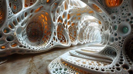 futuristic interior design in fractured stone and ceramic tesserae