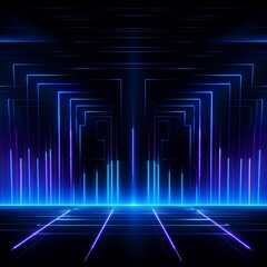 A dark blue background with a series of blue and purple lines