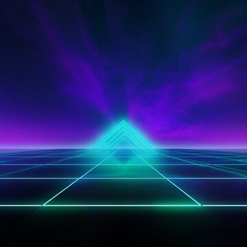 A blue and green image of a triangle with a purple background