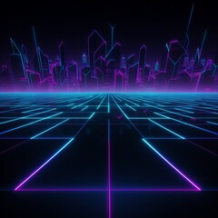 A cityscape with neon lights and a futuristic feel