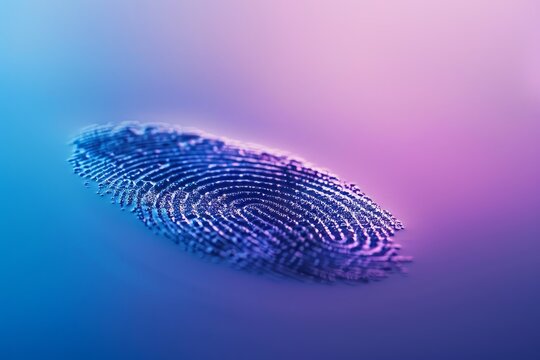 Digital Biometric Fingerprint in Blue to Purple Gradient