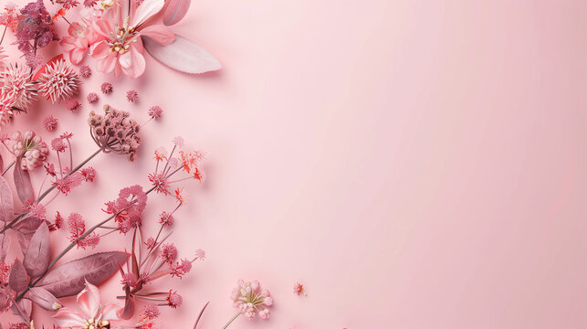 Banner image of beautiful flowers on pink background with copy space.