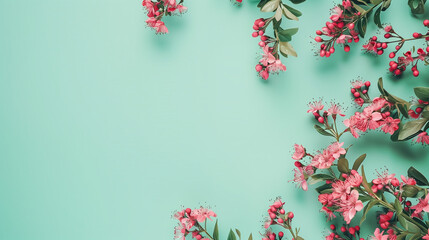 Banner image of beautiful flowers on green background with copy space.