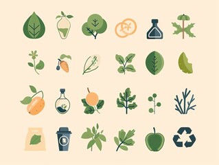 Eco-friendly and sustainability-themed icons for green businesses and products