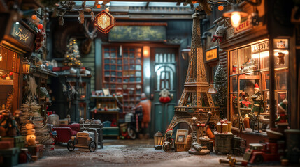Fototapeta na wymiar Miniature Winter Wonderland, Charming Festive Market Scene